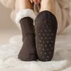 Men Winter Slipper Socks Fleece Lined Crew Socks with Grips Warm Fuzzy Non-Slip Cabin Socks for Home Lounging Indoor Wear
