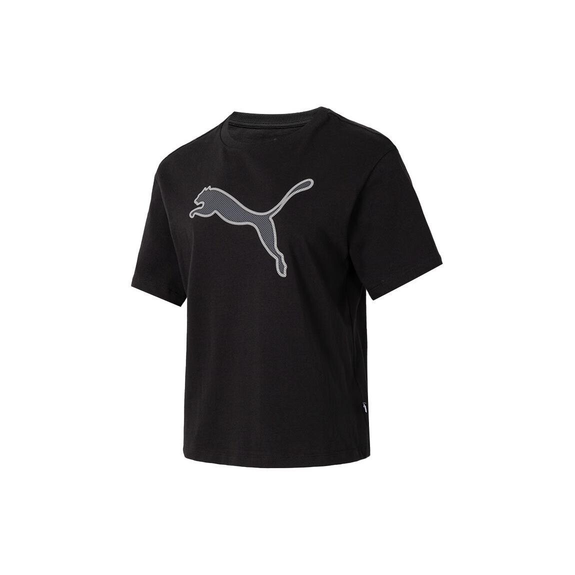 (WMNS) PUMA Graphic Sport T-Shirt Black Grey Women s 682164-01 L
