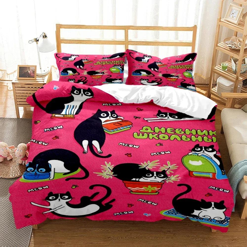 New 3D Print Cartoon Cat Print Comfortable Duvet Quilt Cover Pillowcase Bedding Set Children Bedroom Decoration Home Textile