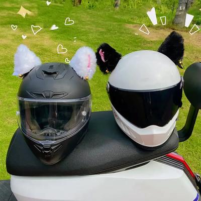 Lot de 2 autocollants universels pour casque de moto, oreilles de chat, décoration mignonne pour casque de motocross, cosplay, en peluche, pour casque intégral