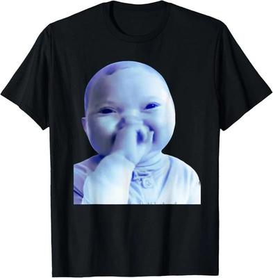 100% Cotton Funny AI Baby Holding Laugh Meme Viral Trend T-Shirt