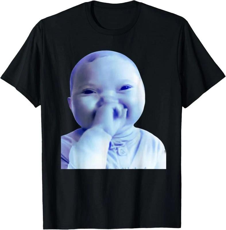 100% Cotton Funny AI Baby Holding Laugh Meme Viral Trend T-Shirt S разноцветный