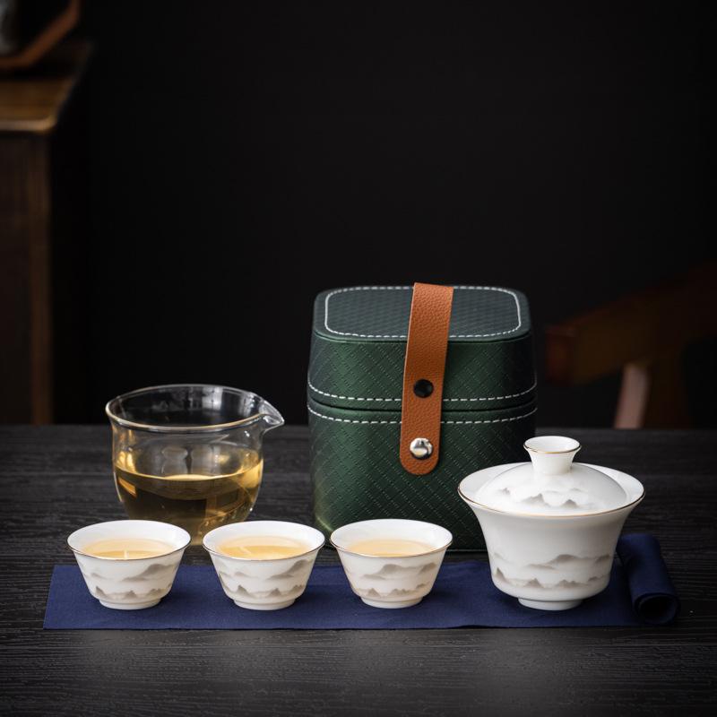 Suet Jade Porcelain Portable Travel Tea Set Business Company Mid-Autumn Festival Event Gift Set