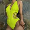 Damen-Monokini, einfarbig, aushöhlen, tiefer V-Ausschnitt, durchsichtig, elastisch, hohe Taille, weich, schnell trocknend, gepolstert, für Damen, Strandmode, Badeanzug, Surf-Kleidung