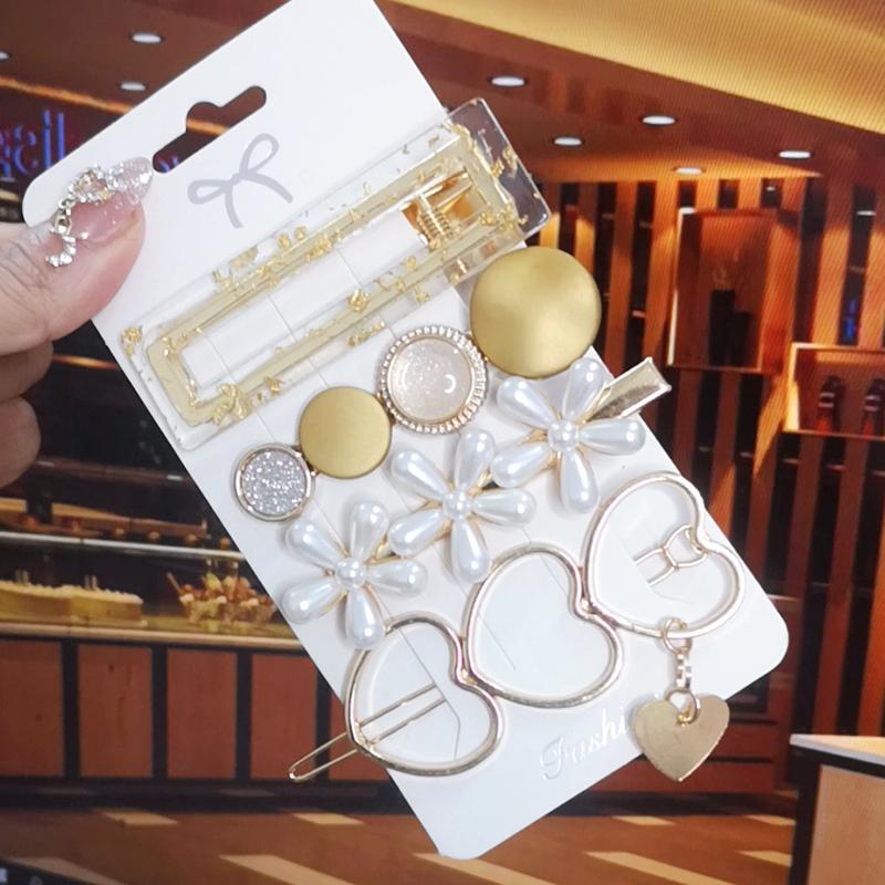 Korea Shiny Crystal Hair Clip Set Fashion Hair Accessories  Trend For Women Girl Pearl Rhinestone Hairpin Side Clip For Hair