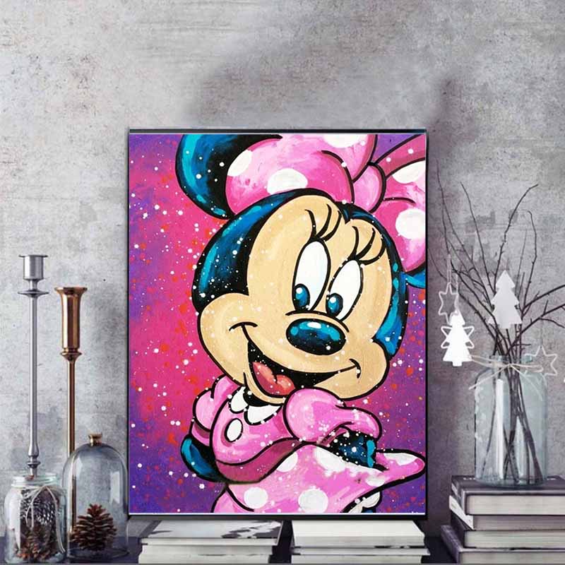 Disney Diamond Painting Minnie Mouse Splatter Graffiti Style Illustration Mosaic Embroidery Diamond Painting Cross Stitch Home Decoration 5D DIY
