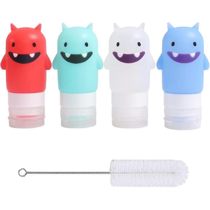 4-Pack 2oz. Squeeze Salad Dressing Bottles with Cleaning Brush | Small Salad Dressing Containers to Go | Portable Sauce Bottle Condiment Bottles |