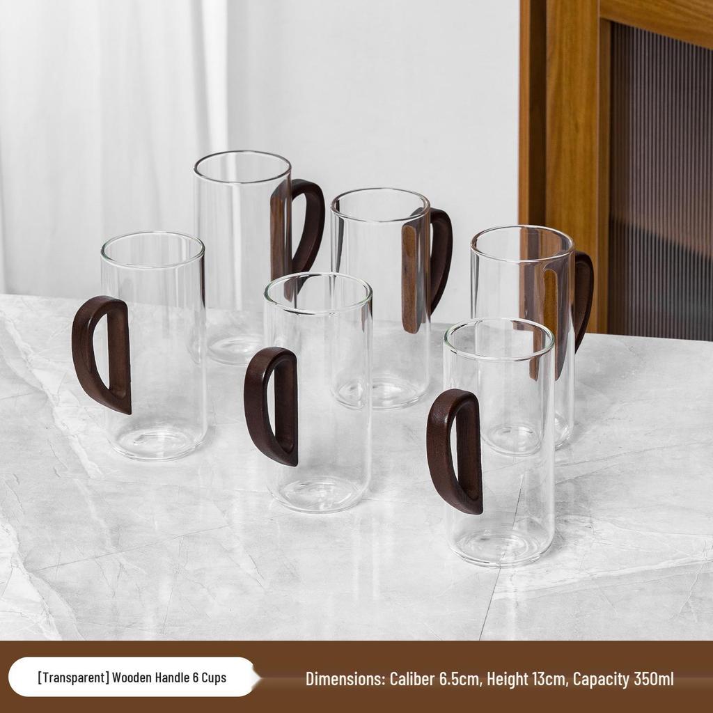 High-Temperature Resistant Tea Cup Set: Thickened Borosilicate Glass with Wooden Pistol Grip Handle