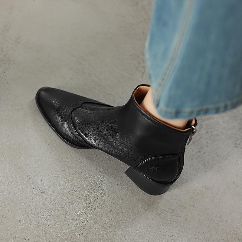 Krazing Pot Sheepskin Winter Round Toe Chelsea Boots Med Heels Zipper Carving Decoration Women Ankle Boots