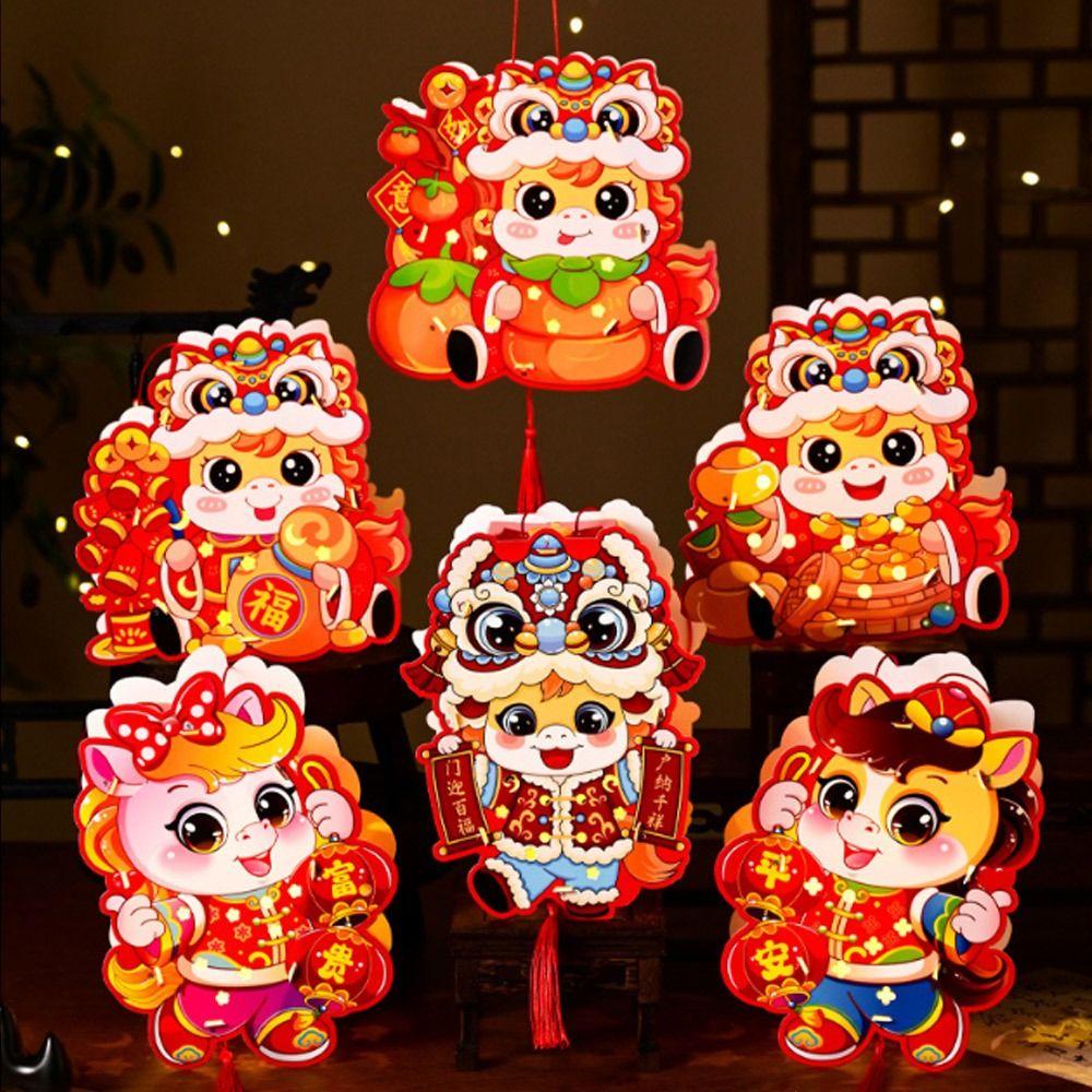 Cartoon Chinese New Year Lanterns Paper Traditional Spring Festival Lantern Handmade Blessing DIY Handheld Lantern