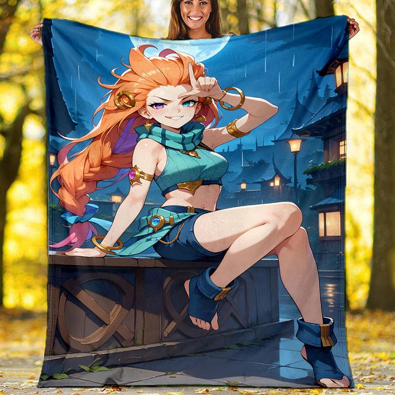 1pc Game L-Lol Theme Blanket - Digital Print, Polyester, Cozy for All Seasons, Perfect for Outdoor, and Travel