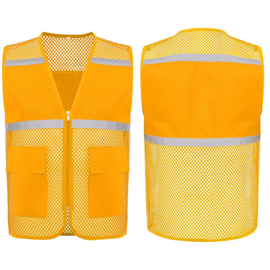 Gilet di Sicurezza ad Alta Visibilità da Uomo, Abbigliamento da Lavoro Riflettente, Tessuto a Rete Traspirante con Zip e Tasche, per Cantiere, Lavoro Notturno