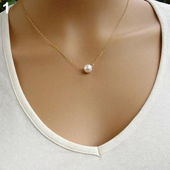 Women Fashion Simple Faux Pearl Golden Silver Alloy Choker Statement Collar Necklace