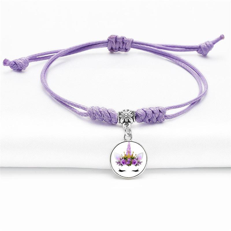 Purple Unicorn Gemstone Bracelet For Children Cartoon Style With Flying Horse Pendant