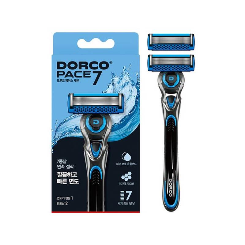 DORCO PACE7 Scheermes, 7-Bladig, 1 Handvat + 2 Mesjes 1 Handle + 2 Blades