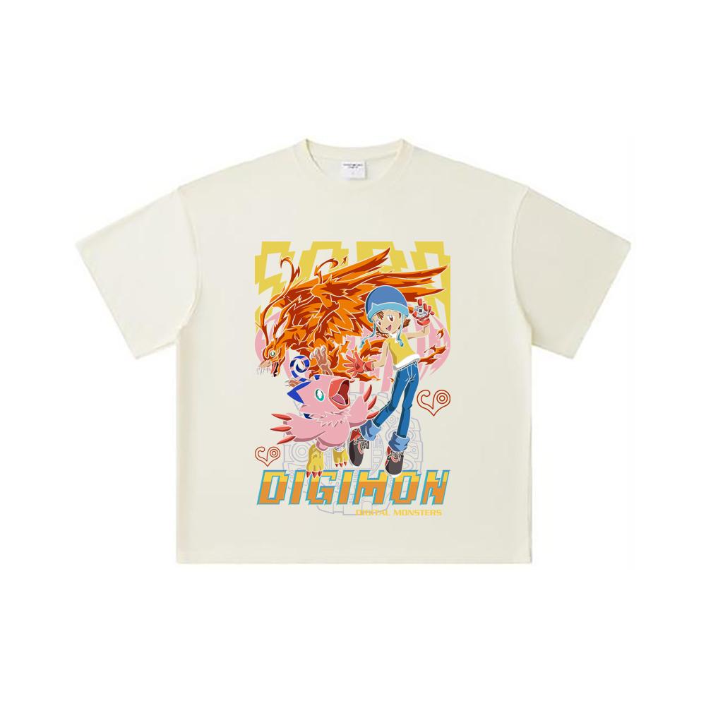 260 GSM Double Yarn 32 Count 100% Cotton Digimon V3 Piyomon Print Unisex Heavy Cotton T Shirt
