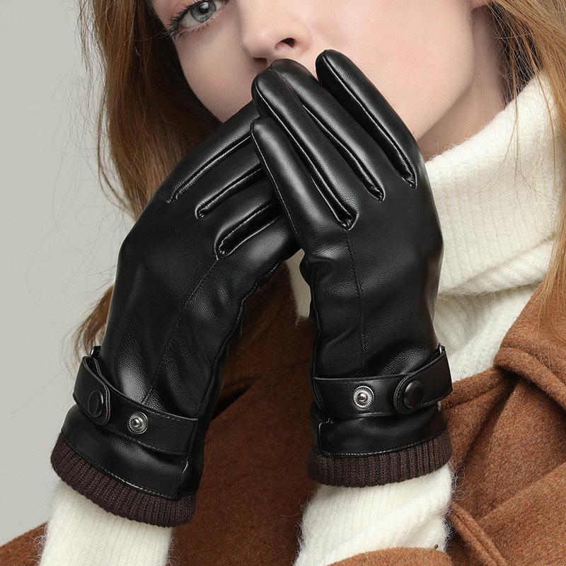 Leather gloves, windproof, waterproof, piled, thickened and warm for men and women, riding, driving, non-slip motorcycle cotton gloves