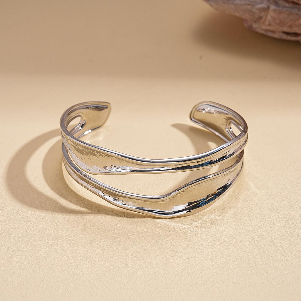 18K Real Gold Electroplated Metallic Double-layer Geometric Opening Bracelet Fashion Bracelet