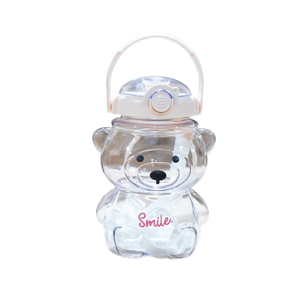 

Liter Water Bottle Cartoon Bear Plastic Water Cup With Straw Cute Drinking Cup Portable Mug Children Kawaii Strap Kettle белый