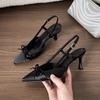 Sheepskin Beautiful Sandals Women's Summer Bag Head Bow Stiletto Back Empty High Heels Pointed Kitten Heel Single Shoes