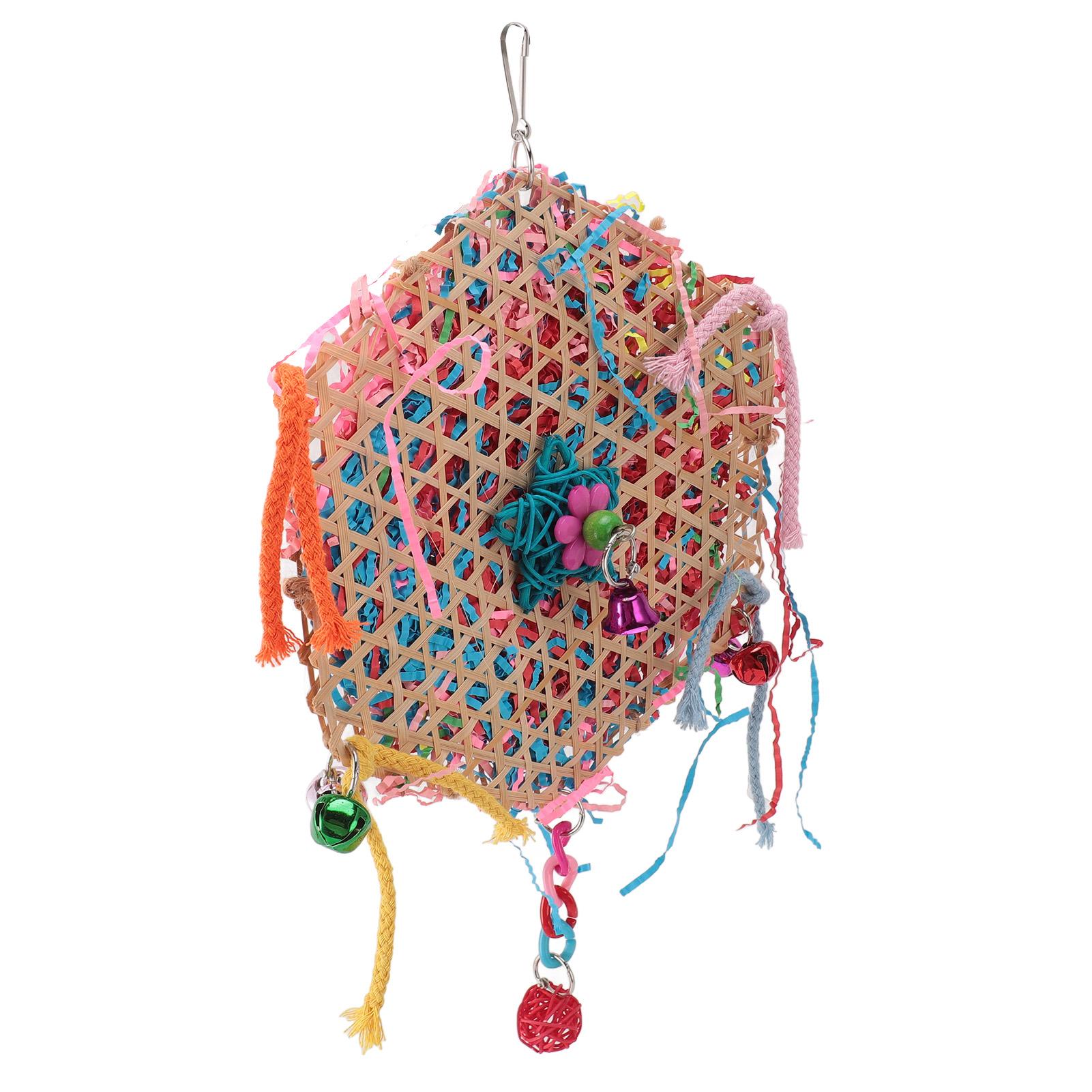 

Parrot Chew Toy Bamboo Cage Hanging Toys Bird Shredding Foraging Toys for Finches Lovebirds Conures