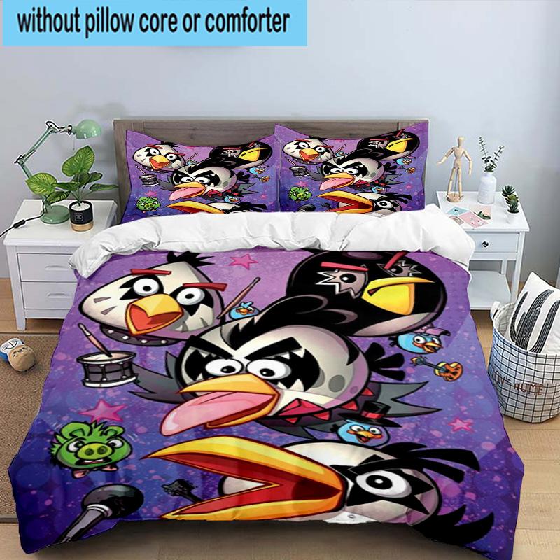 3PCS Red Birds Characters Collage 3pcs Bedding,Including 3PCS Duvet Cover And 2pcs Pillowcases Perfect for Christmas,Ideal for Bedroom, Dormitory