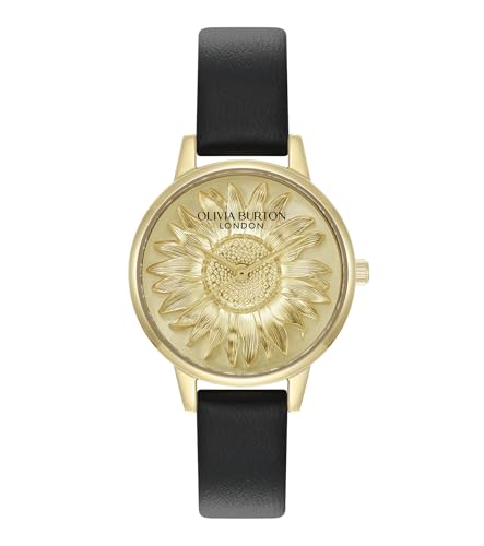 

Авторизованный дилер [OLIVIA BURTON] Женские часы Olivia Burton 24000222 3D Цветок Midi Золотой Черная кожа