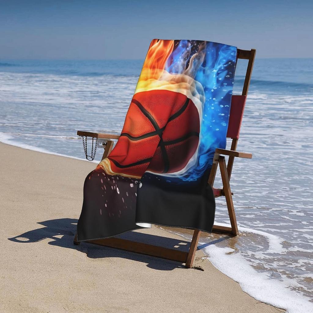 Basketball fire pattern Beach Towel for friends Gifts Towel Quick-Dry Towel For Bath Yoga Tourism Beach GYM Camping Swimming