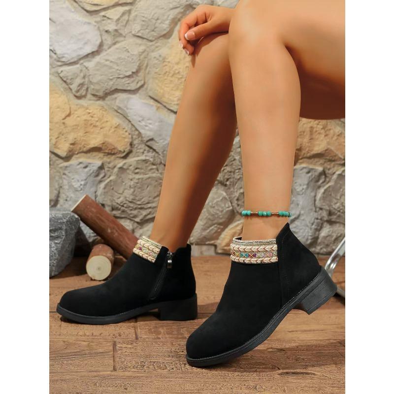 2025 New Roman-Style Bohemian Women's Boots - Plus Size Round-Toe Short Boots