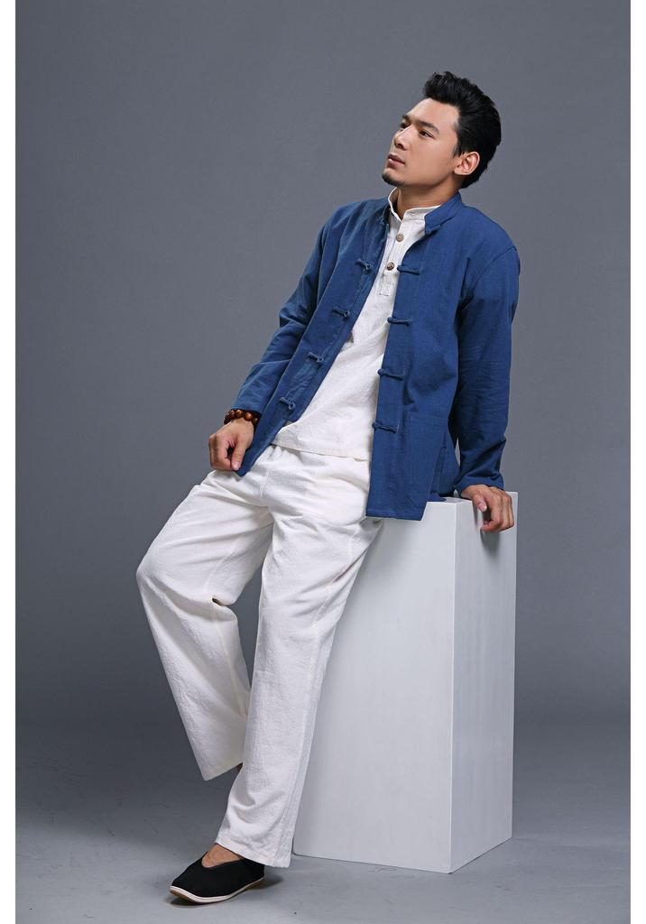 Men's Ethnic Style Hemp Cotton Shirt - Stand Collar, Long Sleeve, Frog Buttons, Loose Fit (2026).