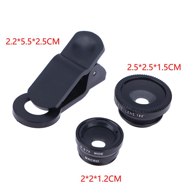 0.65X Geniş Açı Zoom 180 Derece Balık Gözü Makro Lensler Klipsli Lensli Kamera Kitleri Telefonda 3'ü 1 Arada Balık Gözü Telefon Lensi