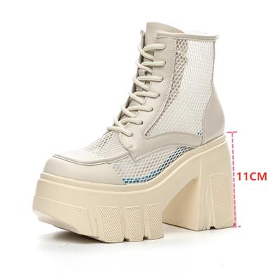 Stivali estivi da donna in rete, scarpe da donna, stivali da 11 cm di altezza, con plateau e tacco alto, stivali alla moda da donna