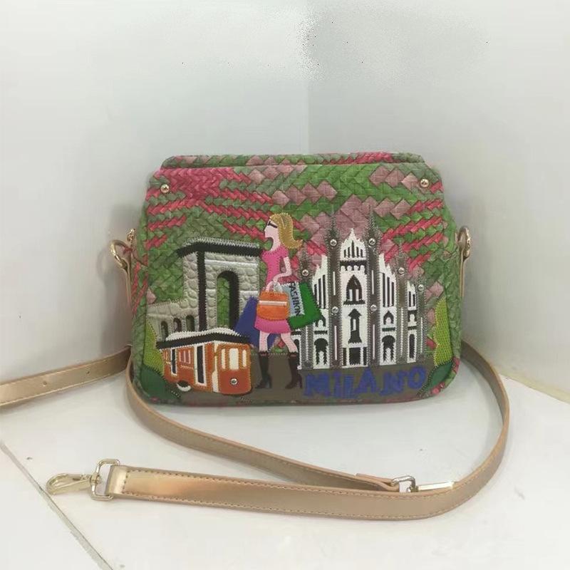 

Bag Small Bag Shoulder Bag Japan And South Korea Contrasting Color Splicing Beautiful Woman Pattern Messenger Bag Shoulder Bag Multi-Grid Layer Bag зелений