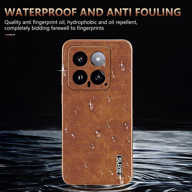 AZNS For Xiaomi 14 Case PU Leather Classic Crocodile Pattern Back Cover