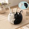 Desktop Stationery Organizer 3D Printed Cat Pen Holder, Cute Sleeping Kitty Organizer, 2-in-1 Multifunctional Storage Box for Makeup Brushes