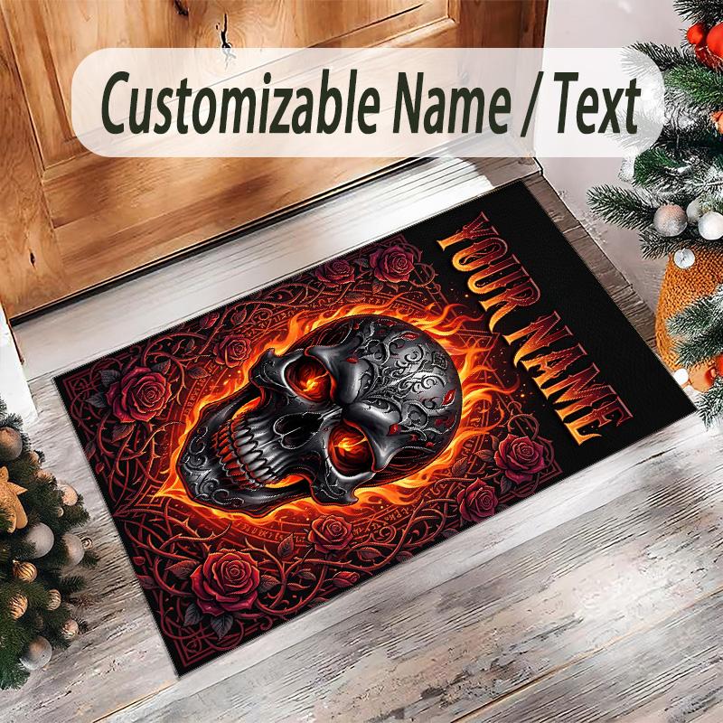 Gothic Theme Crystal Velvet Floor Rug Personalized Custom Name Text Warm Carpet Home Decoration