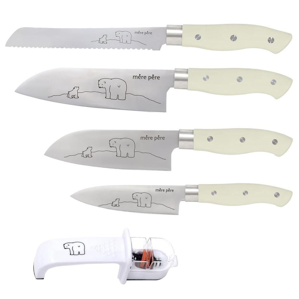 Polar Bear Knife Set of 4 with bonus Small Santoku Petty Bread Dishwasher safe Merpère [Santoku Knife, Knife, Knife, Knife] 770-291