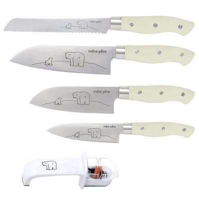 Polar Bear Knife Set of 4 with Bonus Small Santoku Petty Bread Dishwasher Safe Merpère [Santoku Knife, Knife, Knife, Knife] 770-291