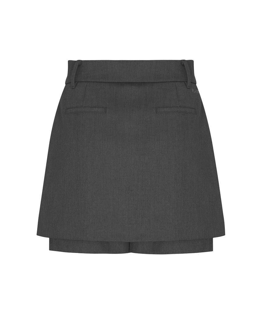 Peulleibu Twill Layered Skirt Pants_Grey