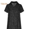 Summer Dress Dot Printing Short Sleeves Loose A-line Shirt Dress V Neck Knee Length Midi Dress for Dating Travel Vacation