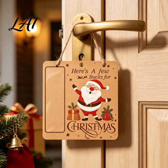 Portable Money Gift Holder Wooden Christmas Holder Vintage Cash Hanging Ornaments Reusable with Santa/Snowman/Tree Pattern for Xmas Party,
