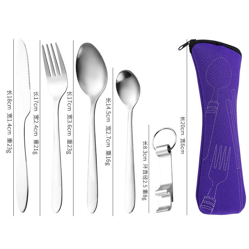 Amazon Hot Selling Stainless Steel Knife, Fork, Spoon Set 5pcs Bone Pack Outdoor Travel Knife, Fork Set Portable Tableware