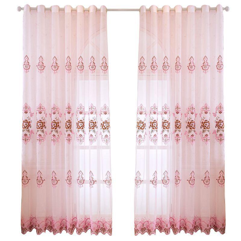 Pink Embroidered Sheer Curtains - Romantic Floral Design for Wedding, Living Room & Bedroom Decor, Elegant Transparent Drapes