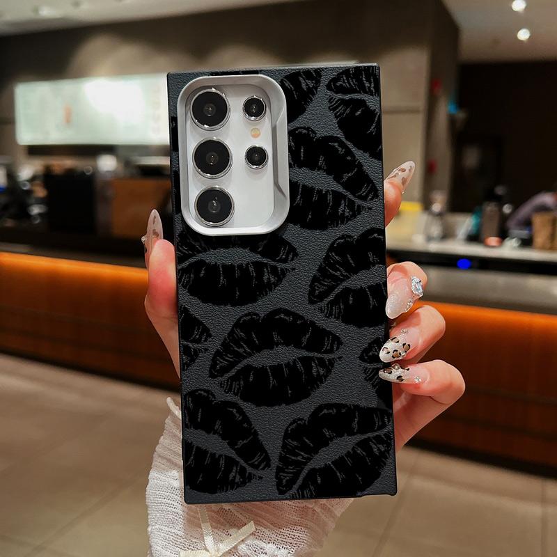Luxury Black Lips Print Slim Soft Case For Samsung S24 FE S23 Ultra S22 A55 A16 A54 A15 A35 A34 Lens Protection Shockproof Matte TPU Phone Cover