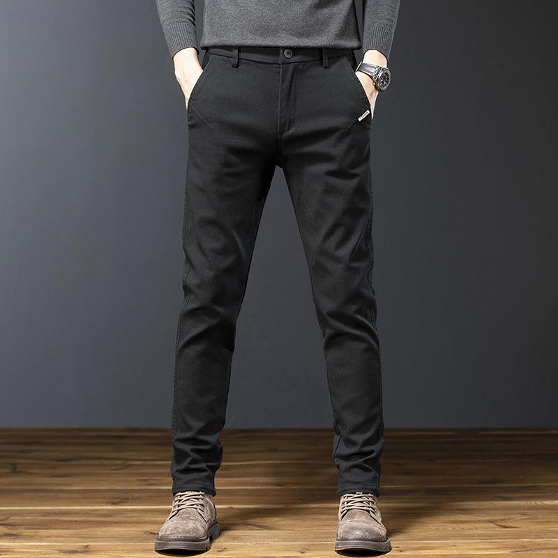 

Весенние мужские облегающие повседневные брюки, деловые прямые хлопковые эластичные брюки, модные 27 чёрный
