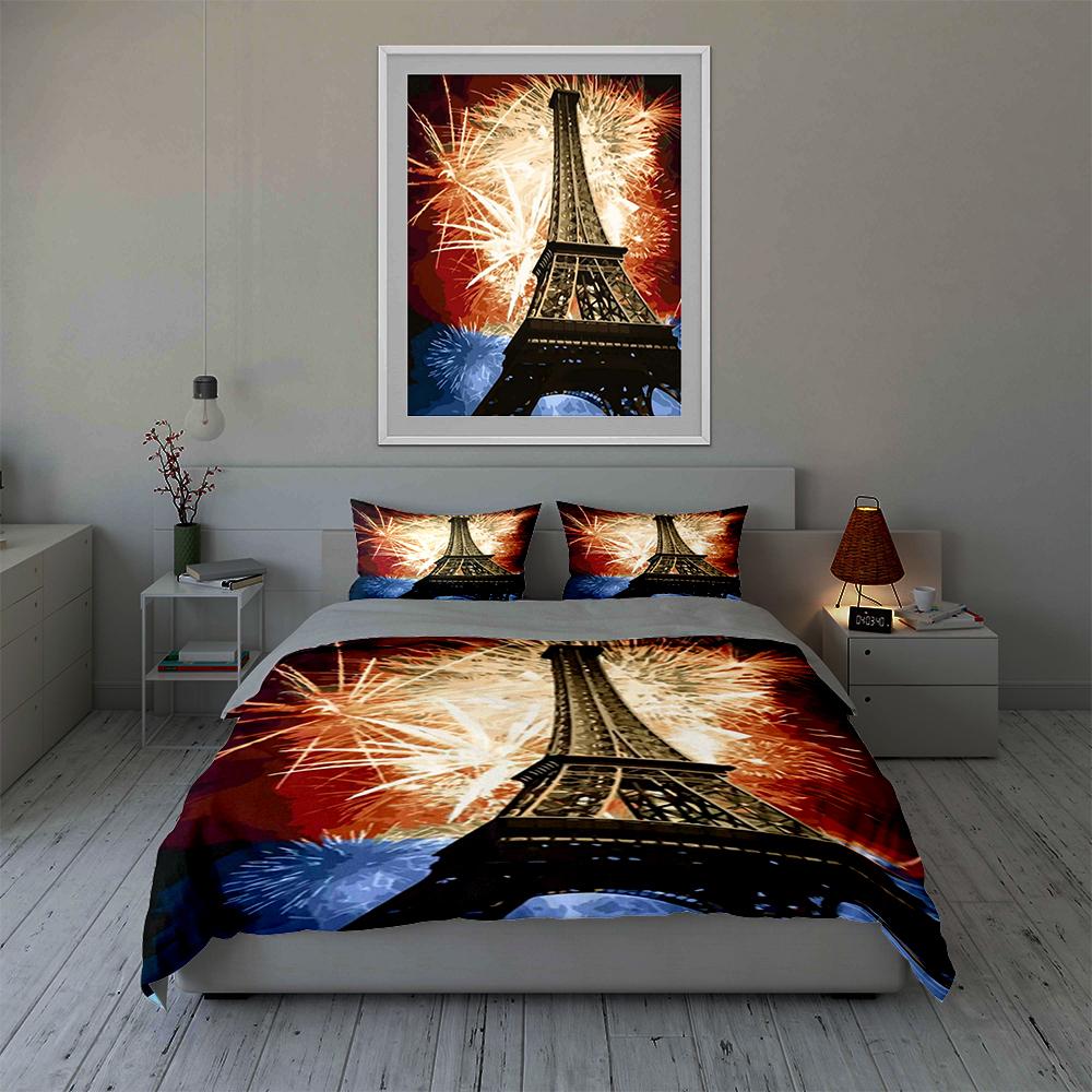 Eiffel Tower fireworks Bedding Duvet cover sets Duvet covers Pillowcases gifts (1 * Duvet Cover 2 * Pillowcases, without duvet insert)