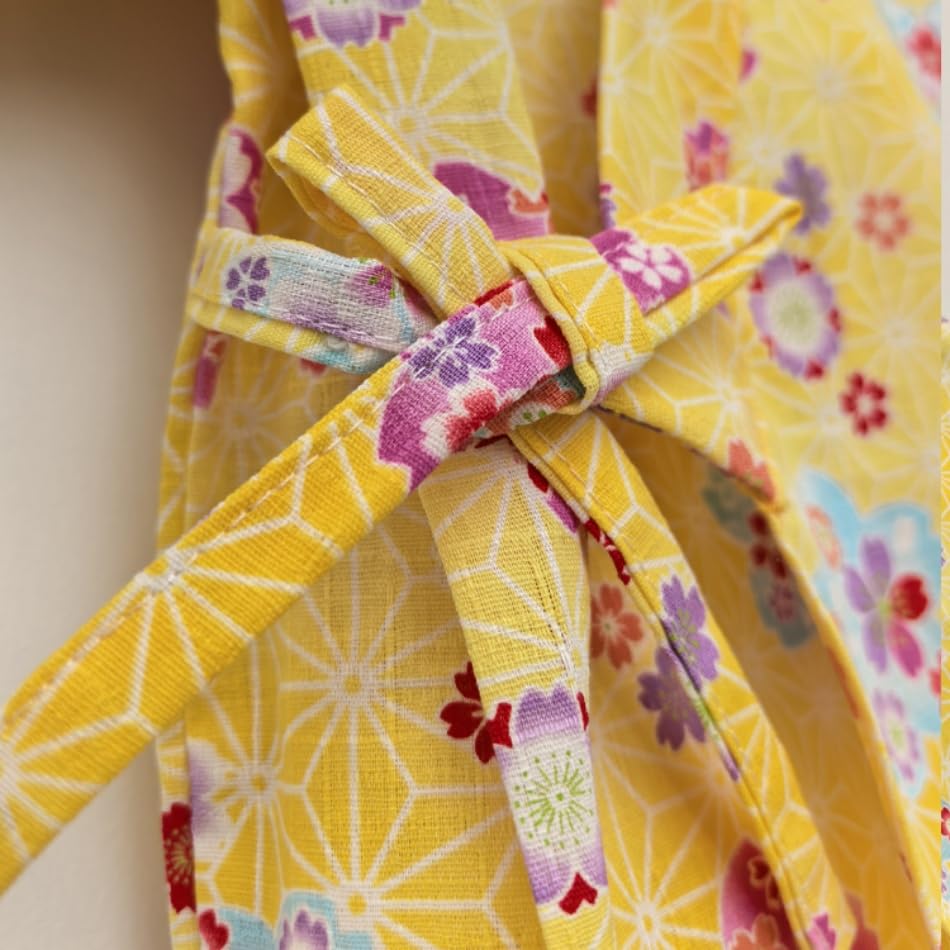 COSSA Jinbei Suit for Sizes and Short Made in Suitable for Fireworks and Elastic Hemp Leaf Pattern Size Girls, Kids, 110, 120, 130, 140, 150, Sleeve,