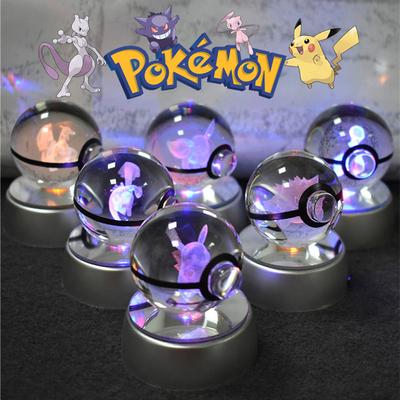 Pokemon Boule De Cristal 3D Pikachu Gengar Mewtwo Veilleuse Lampe Pokeball 3D Verre Pokemon Boule De Cristal Statue Enfants Cadeau D'anniversaire