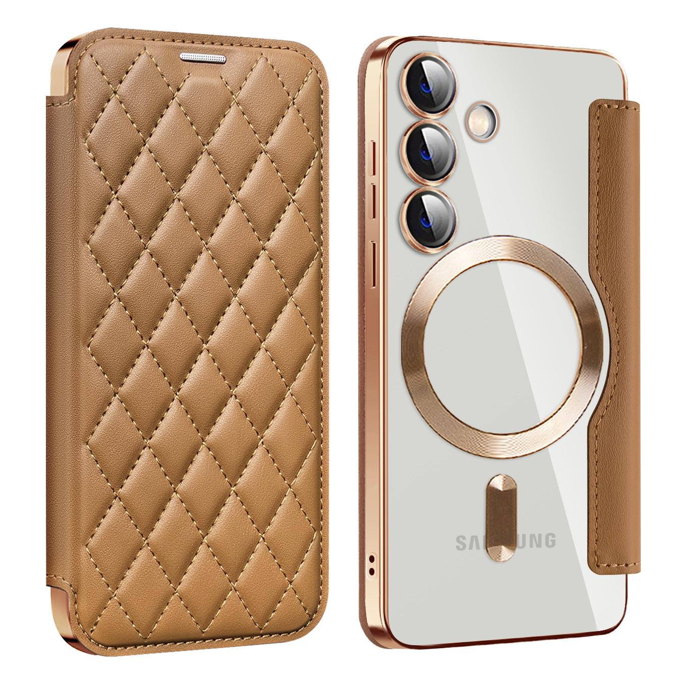 

For Samsung Galaxy S24+ Case Card Holder Shockproof Phone Cover Compatible with MagSafe Brown