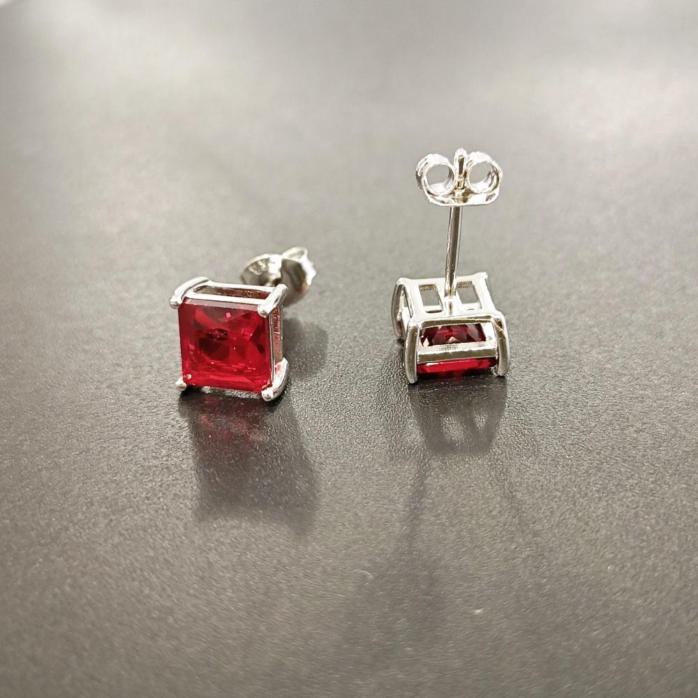 Quadratische Blau Rot Grün 925 Sterling Silber CZ Ohrstecker